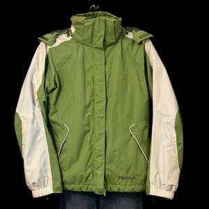 Marmot Vintage Lime Green White Hooded Ski Snowboard Raincoat Winter Snow Jacket